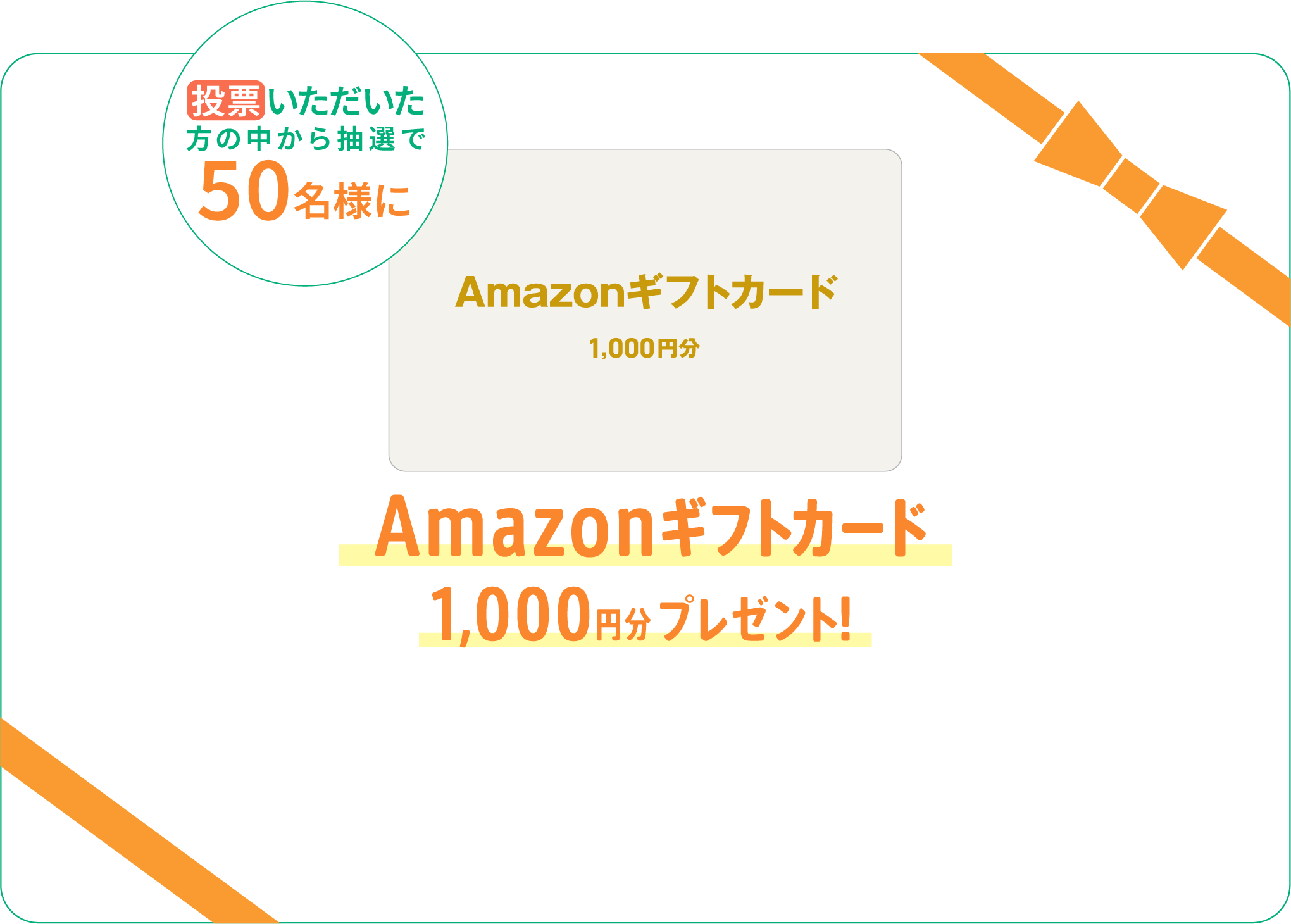 投票いただいた方の中から抽選で50名様にAmazonギフトカード1,000円分プレゼント！